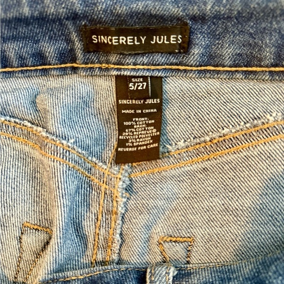 SINCERELY JULES Button Fly Women's Blue Distressed Jeans, Size 5/27 - Picture 10 of 11